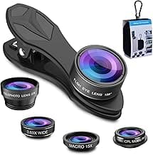 MIAO LAB 5 in 1 Phone Camera Lens Kit -0.63X Wide Angle Lens & 15X Macro Lens+190°Fisheye Lens/CPL + 2X Telephoto Lens Compatible with iPhone Samsung Sony and Most of Smartphone