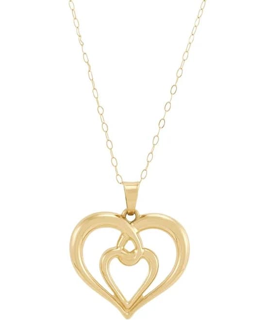Macy's Women's 10K Yellow Gold Back-to-Back Double Heart Pendant Necklace