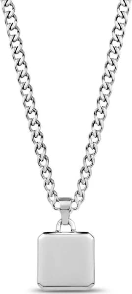 Personalized engravable square steel dog tag cuban chain pendant