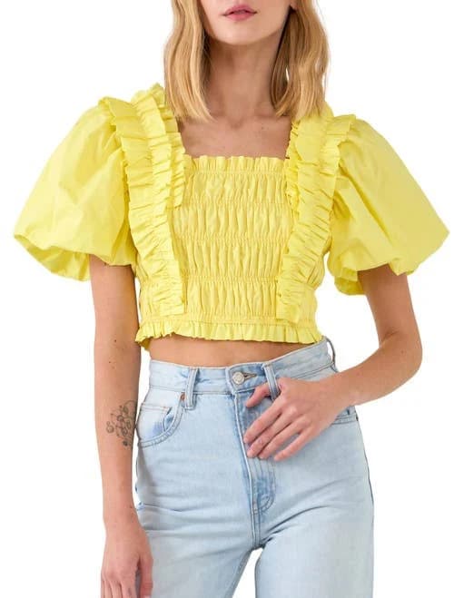 Endless Rose Smocked Puff Sleeve Top
