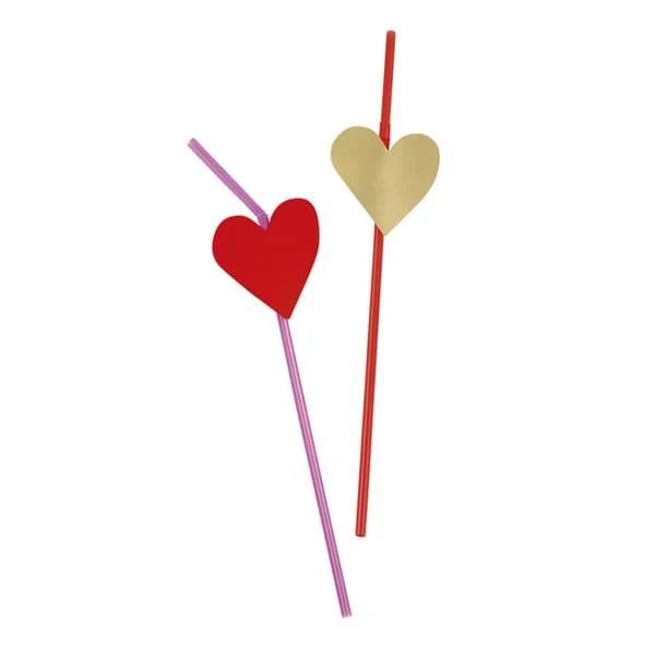 Love You 6 Straws with Heart Decoration