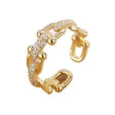 Amazon.com: Mnyixsi Fashion Chunky 14K Gold CZ Chain Link Ring, Sterling Silver Chain Link Ring Simple Stacking Band Open Rings for Women Adjustable, Dainty Sterling Silver Promise Ring Gold: Clothing, Shoes &