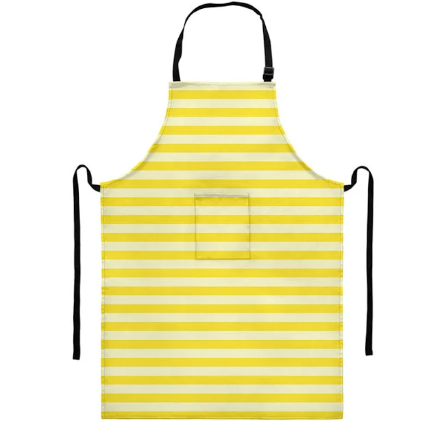 Yellow Striped Pattern Print Bib Apron with Pocket