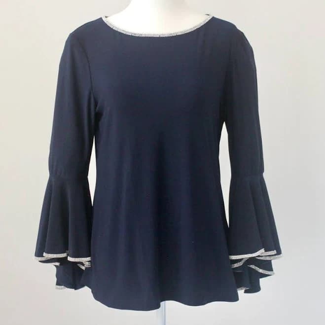 Msk Womens Red Rhinestone Bell Sleeve Top