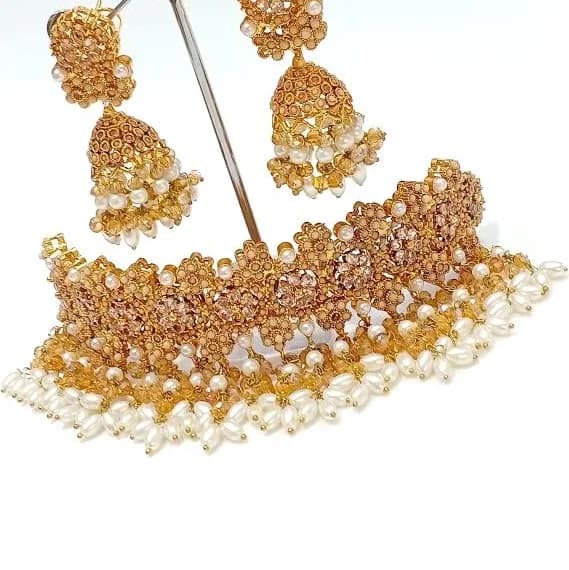Gold Plated Pearl Beaded Choker Set
