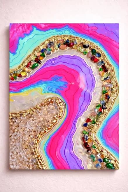Rainbow Resin Geode Wall Art, Quartz Crystal Wall Decor, Colorful Abstract Artwork, Handmade Statement Wall Art 13x16