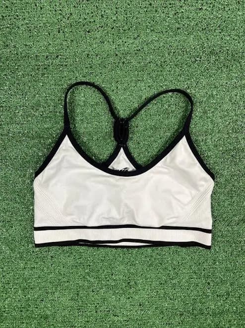 Avia Womens Size M Seamless Low Impact Sports Bra White Black Trim