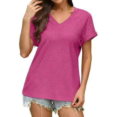 Women's Loose Fit V-Neck Short Sleeve Pullover T-Shirt