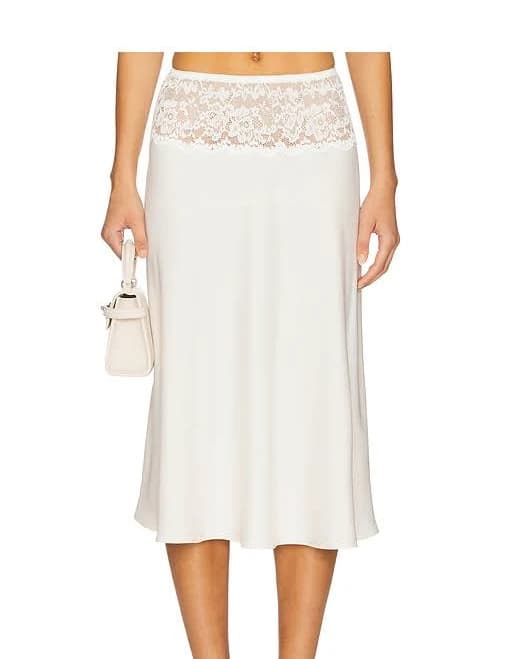 Frankies Bikinis Harper Satin Midi Skirt in Cream - size L