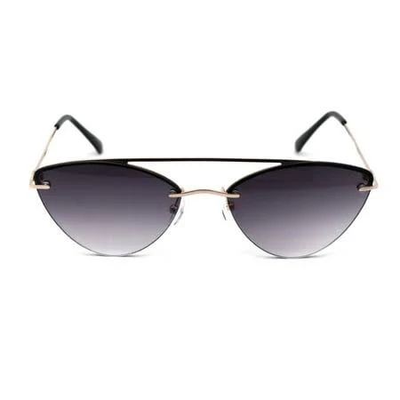 Rimless Double Bridge Cat Eye Sunglasses