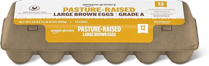 Amazon Grocery, Pasture Raised Grade A Brown Eggs, Large, 12 Ct