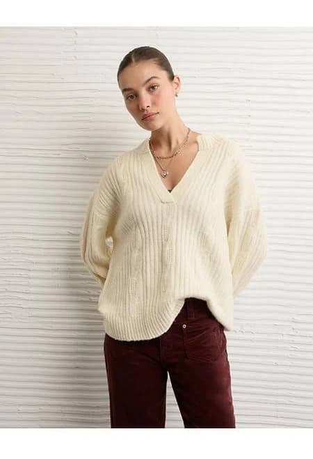 AE Whoa So Soft Notch Neck Cable Sweater