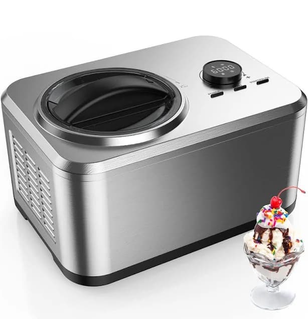Stainless 1 1/2 qt Ice Cream Maker Compressor All in 1 Ice Cream Machine Gelato Yogurt Sorbet
