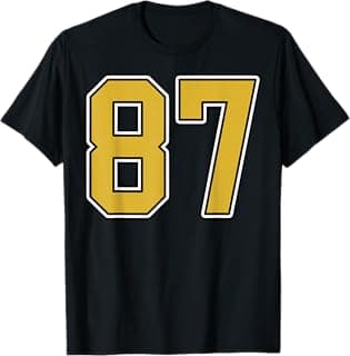 Old Gold Black White Sports Number 87 Jersey Uniform Player T-Shirt