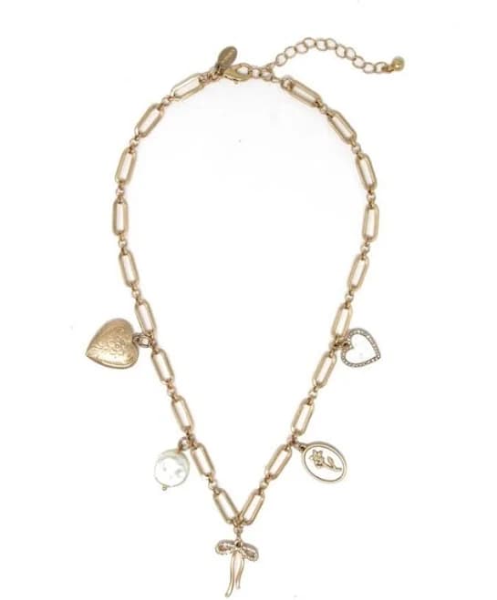 Pearl Heart, and Bow Charm Necklace