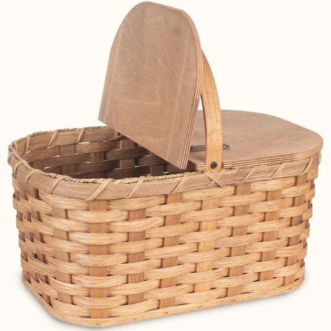 Medium Wicker Picnic Basket in Plain | Classic Amish Woven Wood w/Lid | 17" x 12" x 15" by Amish Baskets