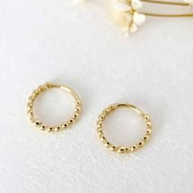 10K Solid Gold Dainty Beaded Hoop Earrings