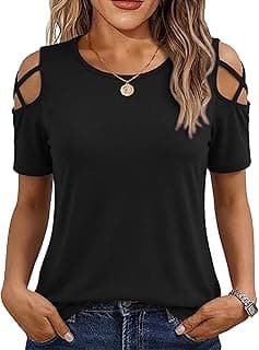 Women's Short Sleeve Cold Shoudler Tops T-Shirts for Women Spring Summer Tops Loose Fit Tunic 2026