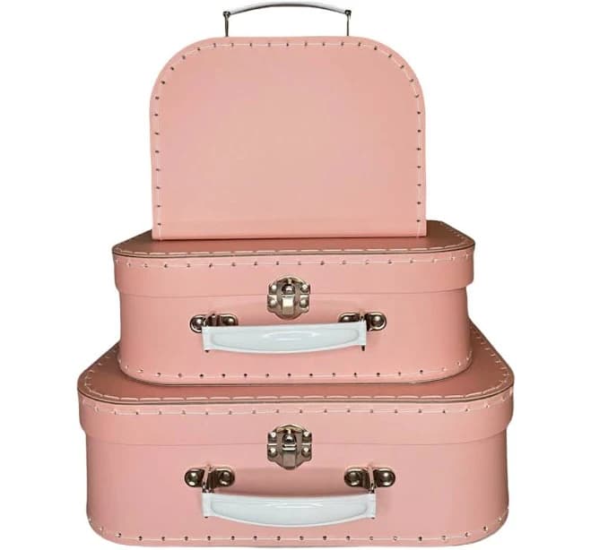 Pink Decorative Storage - Paperboard Suitcase Style Gift Box for Keepsake Baby Showers Wedding Birthdays Toys Trinkets Doll Clothes