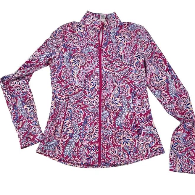 Tommy Bahama Golf Tennis Jacket Women S Full Zip Pink Blue Floral