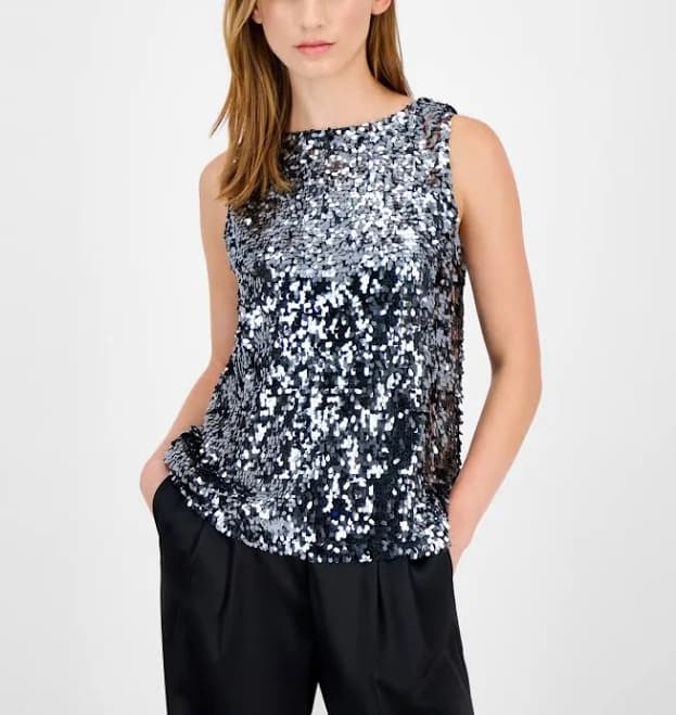 Anne Klein Women's Sleeveless Sequin Boat Neck Tank