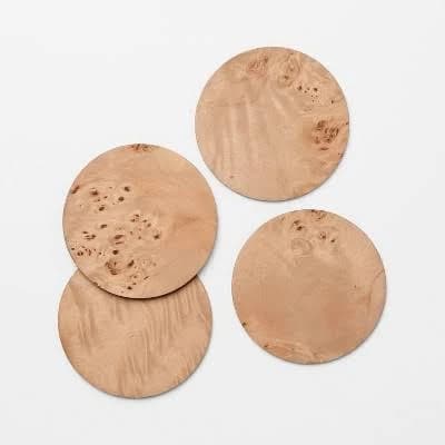 Threshold 4pc Burl Wood Coaster Set