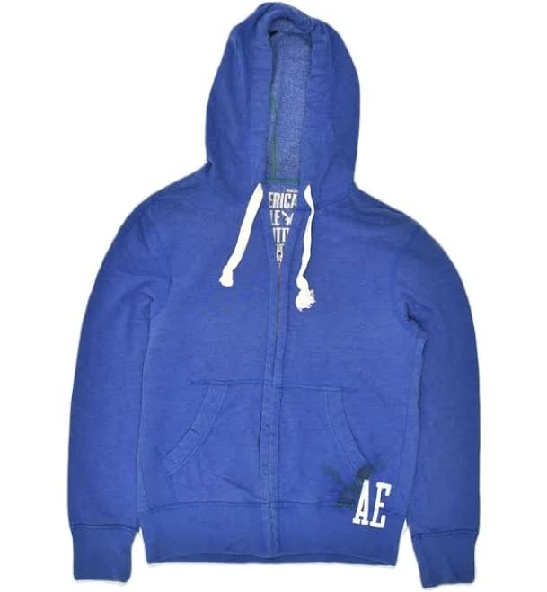 AMERICAN EAGLE Womens Zip Hoodie Sweater UK 14 Medium Blue Cotton