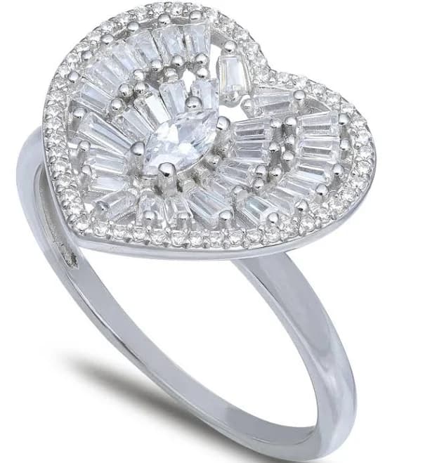 Giani Bernini Women's Sterling Silver Cubic Zirconia Baguette Heart Statement Ring