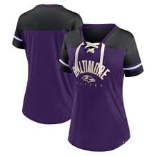 Baltimore Ravens Fanatics Women's Blitz & Glam Lace-Up V-Neck Jersey T-Shirt - Purple/Black