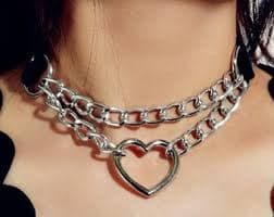 Choker Genuine Leather - Salmon Pink & Light Blue Leather Silver Heart Choker With Horns Collar Choker Necklace - Etsy