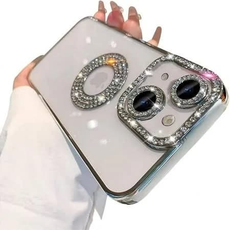 For iPhone 15 Case with Bling Glitter Rhinestones Diamond,Clear Cute Sparkly Aesthetic Silver Phone Case,Luxury Plating Electroplate Case for iPhone