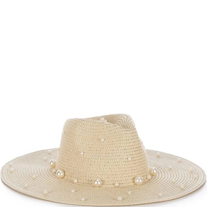 Natasha Accessories Women's Scatter Pearl Straw Fedora Hat