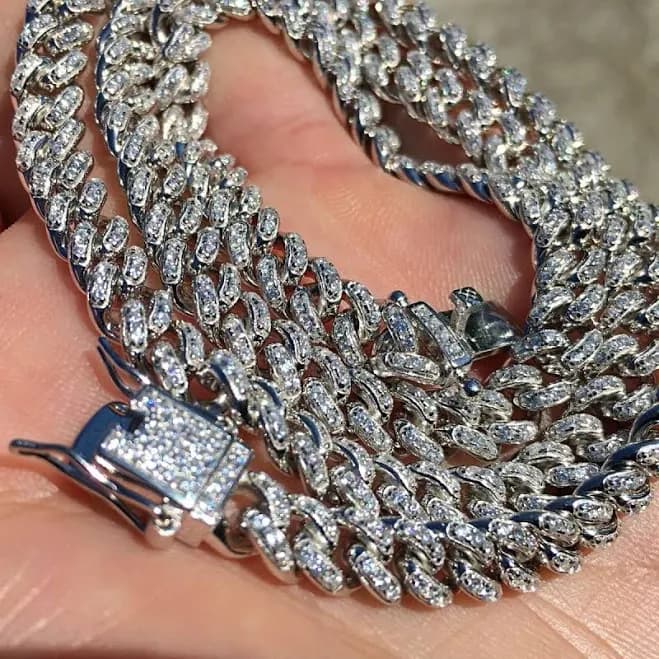 925 Sterling Silver Miami Cuban Iced Chain Flooded Out Necklace