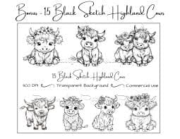 202 Watercolor Cute Highland Cow Clip Art Bundle, Gingham Pattern, Sunflower PNG, Transparent Background, Digital Download, Commercial Use - Etsy