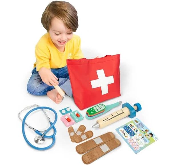 Pretend Play Wooden Role Play Toddler Toy, Doctor Nurse Medical Kit Working Stethoscope for Kids, Gift for 3 Year Old, Gift for 4 Year Old