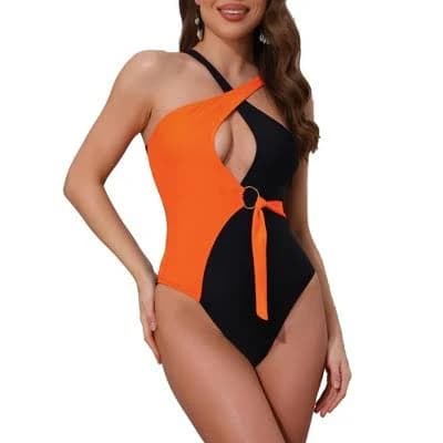 Inspire Chic Women's Criss Cross Color Block Monokini Bikini Set