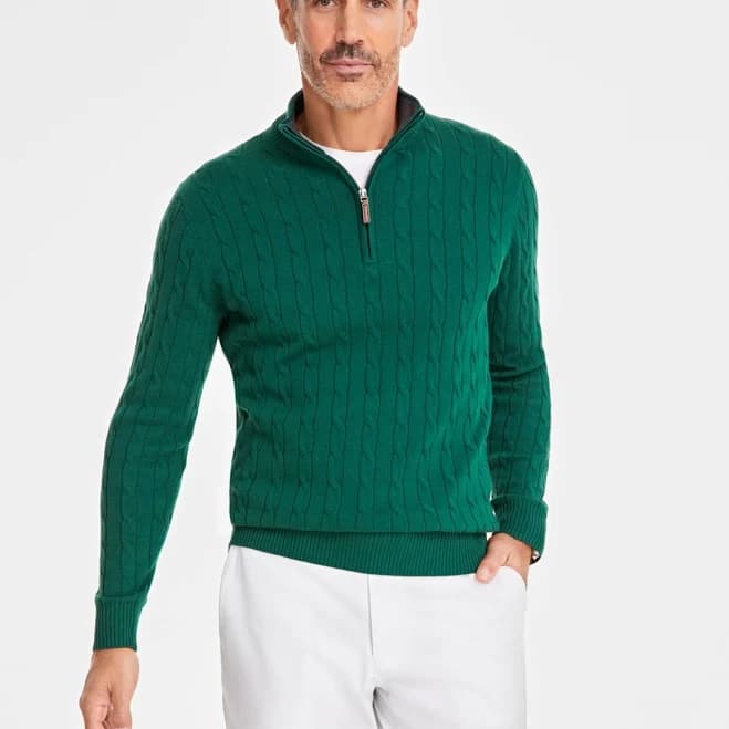 Club Room Men's Cable Knit Quarter-Zip Cotton Sweater