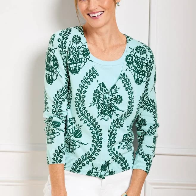Talbots Women's Flowing Floral V-Neck Cardigan Sweater