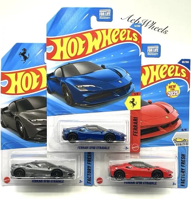 Hot Wheels Ferrari Sf90 Stradale (191 Red & Gray, 41 Blue) Lot Of 3