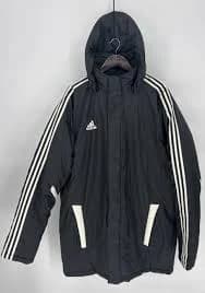 Adidas Black Puffer Jacket XL Hooded 3 Stripe Insulated Winter Coat Mens 2010