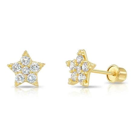 14K Yellow Gold Star CZ Stud Post Earrings