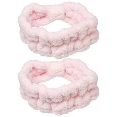 Spa Essentials 2-Pack Plush Spa Headbands Ultra-Soft Stretch Fleece Facial Hair Bands for Women Ideal for Makeup, Skincare, and Bath