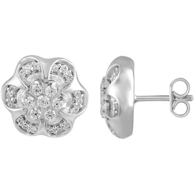 Royal Aura Sterling Silver 1/3cttw Diamond Floral Cluster Stud Earrings