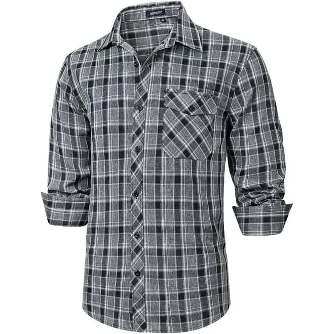 Men's Casual Plaid Flannel Shirt with Pocket