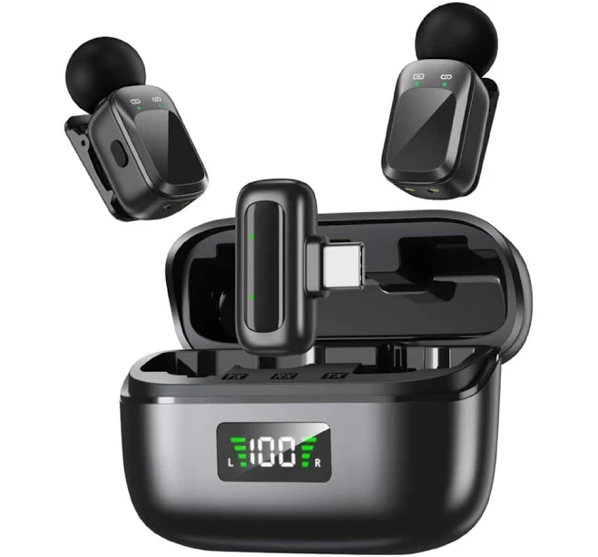 Cluzine - Dual Wireless Lavalier Microphones with Charging Case,48kHz 24Bit Studio Audio for Live Stream
