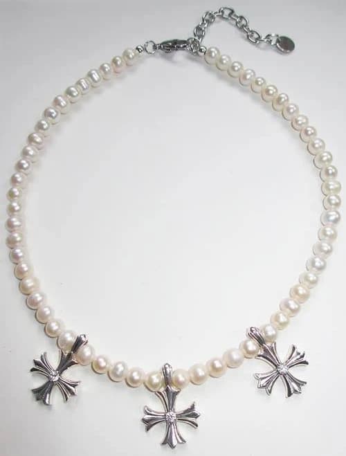 Rimor Jewelry Women's Trio Argent Cross Pearl Necklace