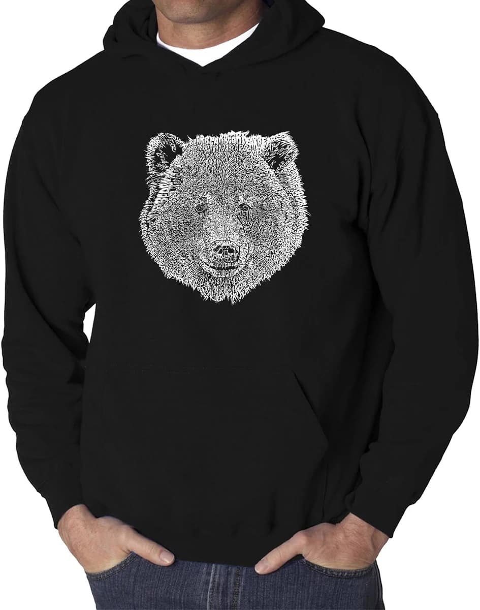 La Pop Art Men's Bear Face Graphic Hooded Sweatshirt