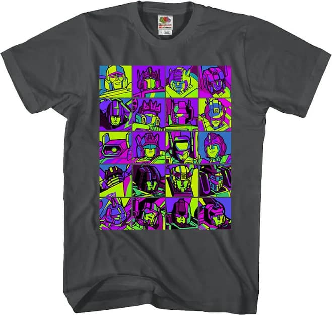 Neon Pop Art Robot Collage Transformers T-Shirt Mens Large T-shirts | 80sTees