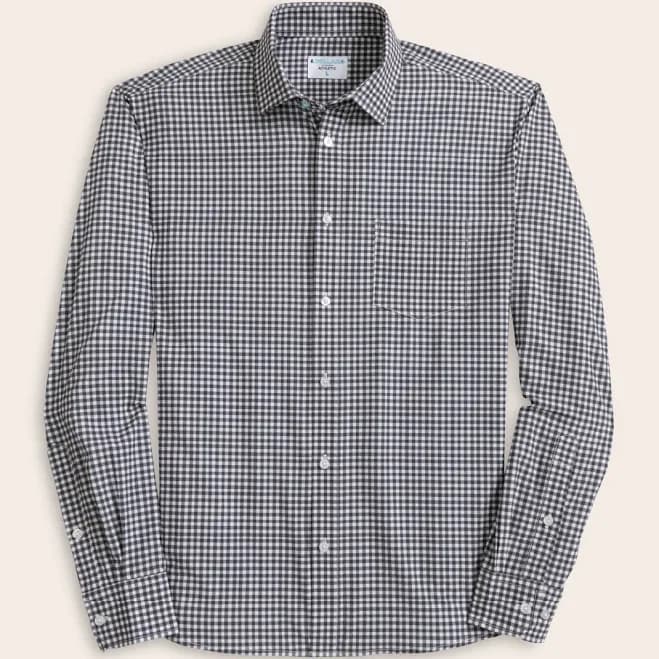 Men's Gingham Long Sleeve Dress Shirt with Stain Repellent