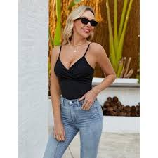 Women's Twist Front Cami Top, V Neck Spaghetti Strap Fitted Casual Tank Top Black XL : Target